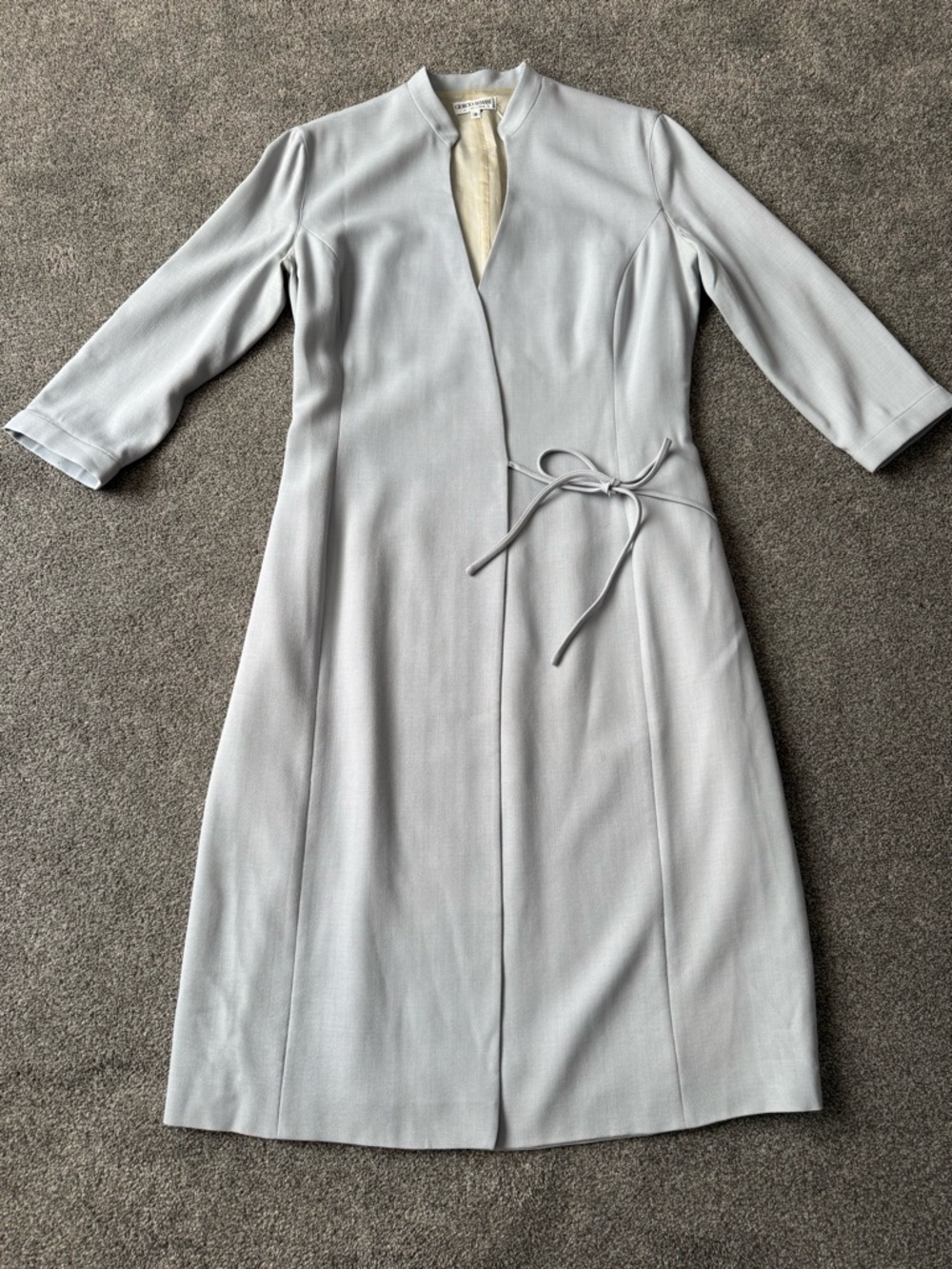 Giorgio Armani Pale Gray Wrap-Style Midi Dress with Tie